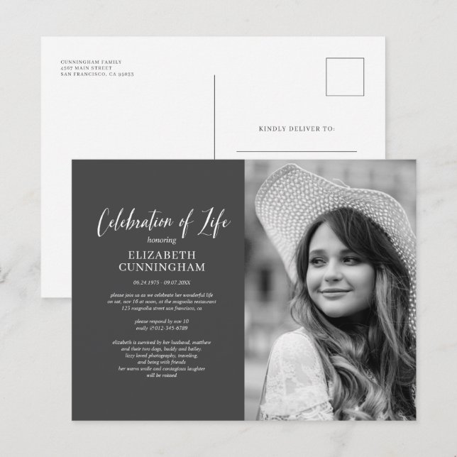 Celebration of Life Simple Chic Elegant Photo Invitation Postcard (Front/Back)