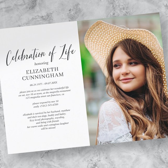 Celebration of Life Simple Chic Elegant Photo Invitation Postcard (Creator Uploaded)
