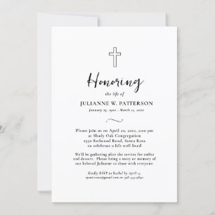Celebration of Life, Simple Cross, Funeral Wake Invitation