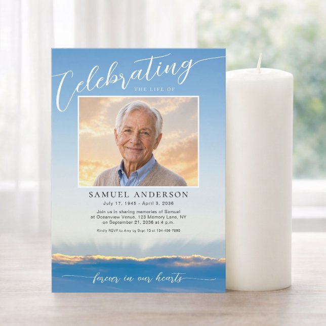 Celebration of Life Sky Clouds Photo Invitation (Creator Uploaded)