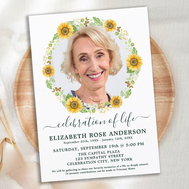 Celebration Of Life Sunflower Floral Photo         Invitation (Creator Uploaded)