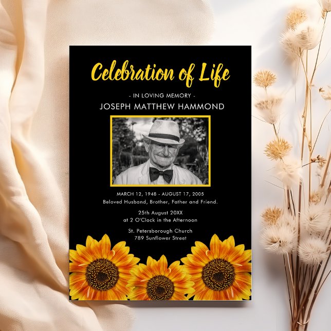 Celebration of Life | Sunflower Memorial Photo Invitation (Creator Uploaded)