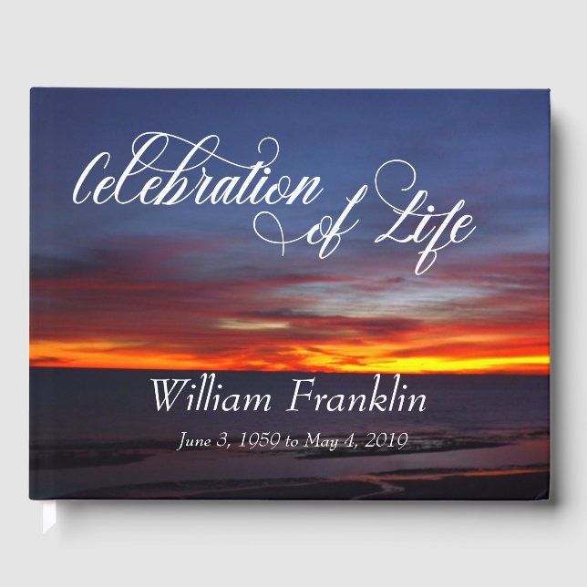 Celebration of Life Sunset Sea Ocean Memorial Guest Book (Front)