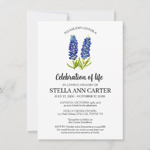 Celebration of Life Texas Bluebonnet Funeral  Invitation