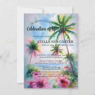 Celebration of Life Tropical Palm Trees Funeral Invitation