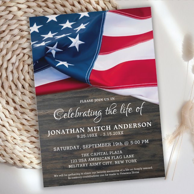 Celebration Of Life Veteran Memorial Patriotic  Invitation (Creator Uploaded)