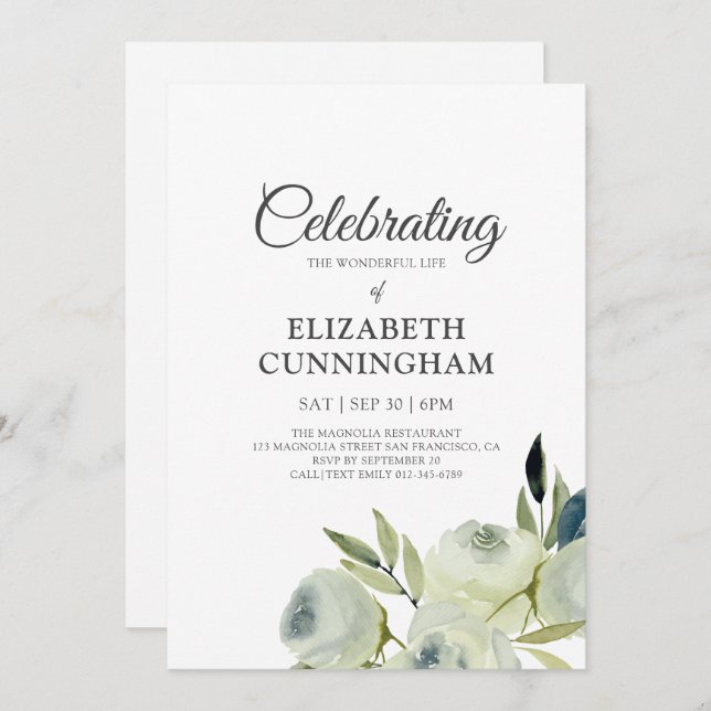 Celebration of Life Watercolor Floral Botanicals Invitation (Front/Back)