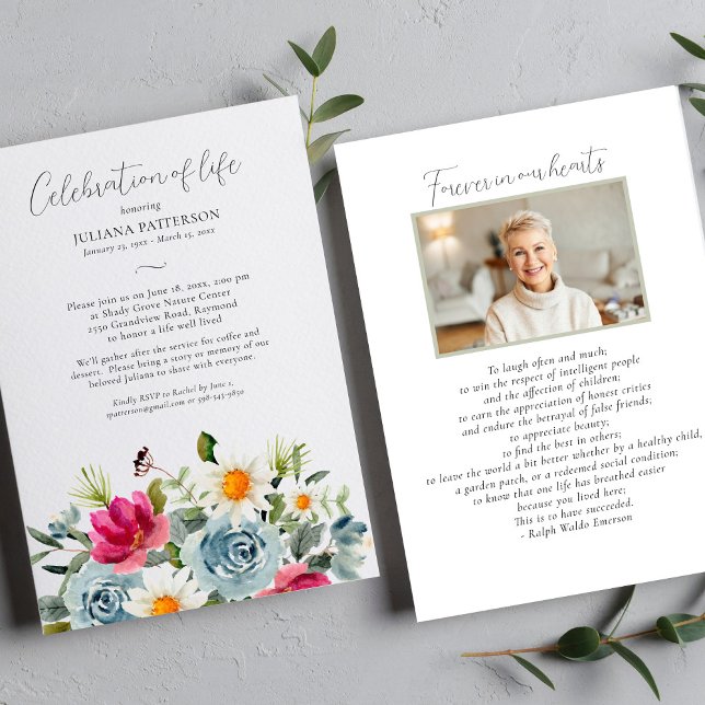 Celebration of Life Watercolor Floral Funeral Invitation (Creator Uploaded)