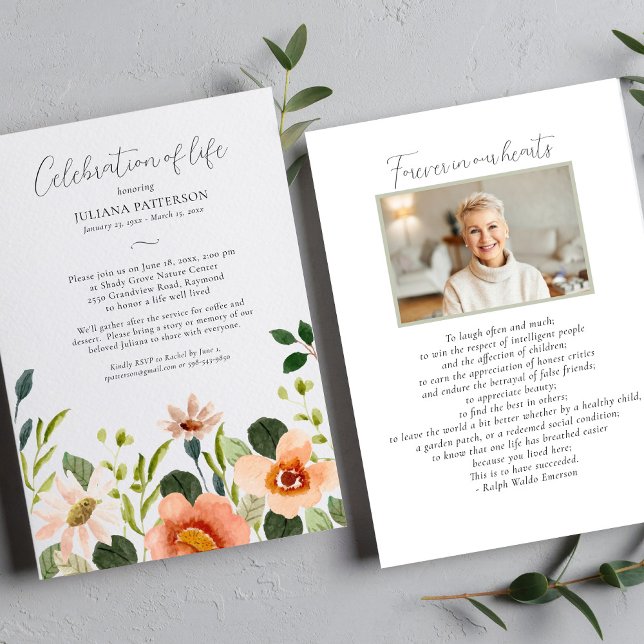 Celebration of Life Watercolor Floral Funeral Invitation (Creator Uploaded)