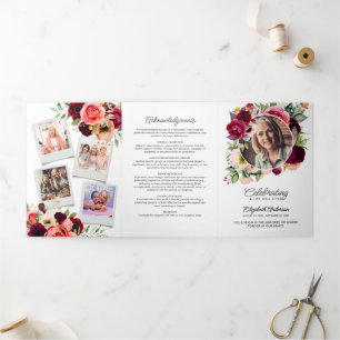 Celebration of Life Watercolor Floral Memorial Tri-Fold Programme