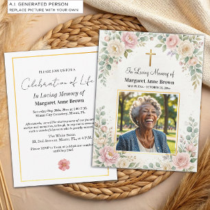 Celebration Of Life Watercolor Garden Roses Photo Invitation