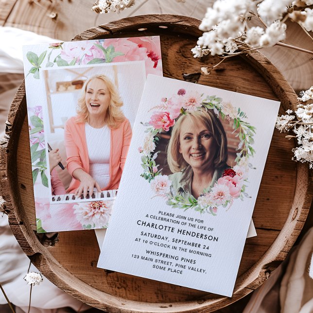 Celebration of Life Watercolor Photo Memorial Invitation (Creator Uploaded)