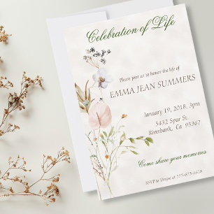 Celebration of Life Wildflower Watercolor  Invitation
