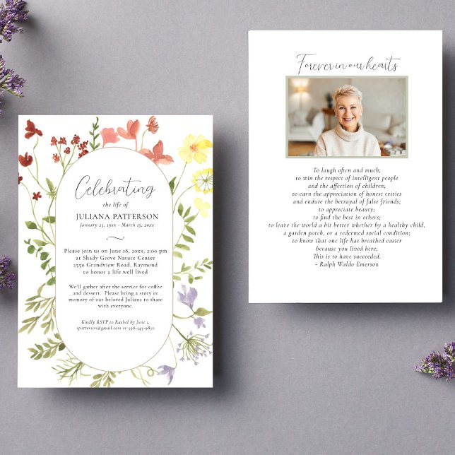 Celebration of Life Wildflowers Funeral Photos  Invitation (Creator Uploaded)