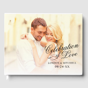 Celebration of Love Black Script Wedding Photo Guest Book
