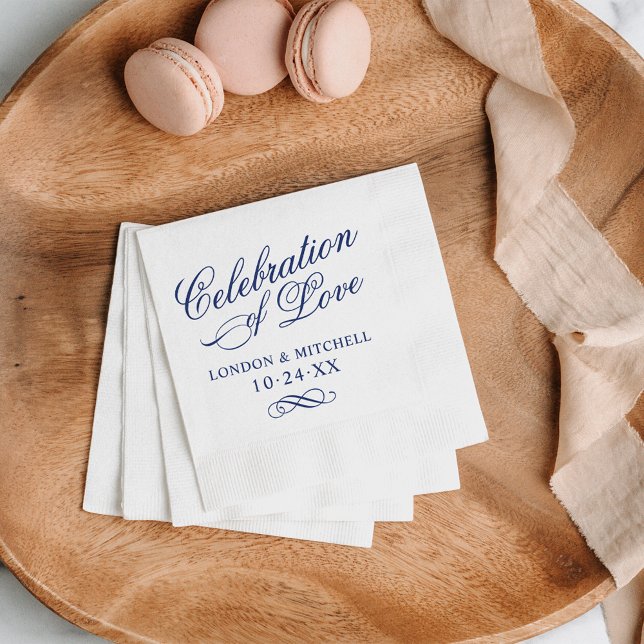 Celebration of Love Navy Blue Wedding Monogram Napkin (Creator Uploaded)