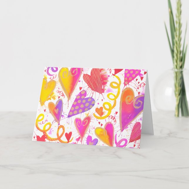 Celebration Of Love Watercolor Hearts Card (Front)