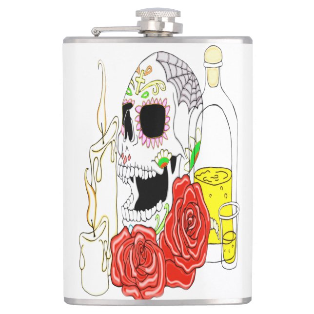 Celebration of the Dead Sugar Skull Hip Flask (Front)