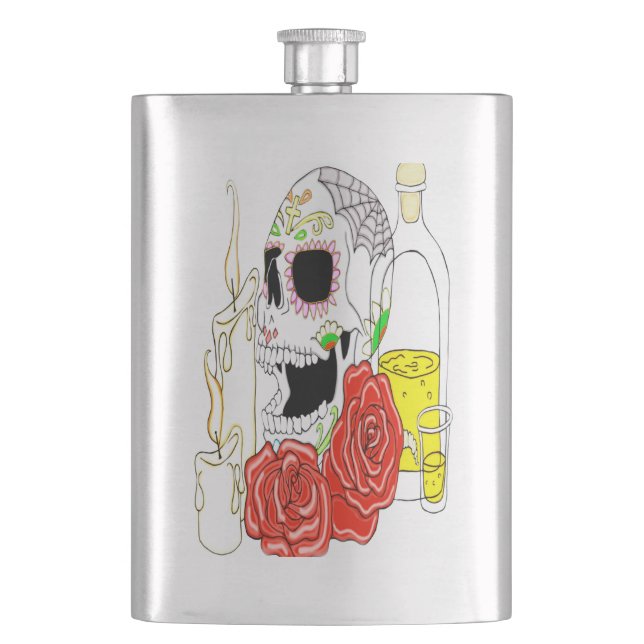 Celebration of the Dead Sugar Skull Hip Flask (Front)