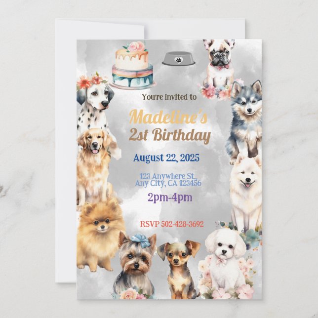 Celebration Paws: Festive Dog Birthday Party Theme Invitation (Front)