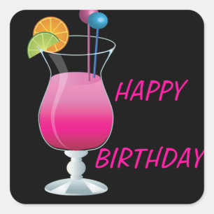 Celebration Pink Cocktail Happy Birthday Square St Square Sticker