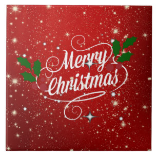 Celebration Red, Merry Christmas, Ceramic Tile