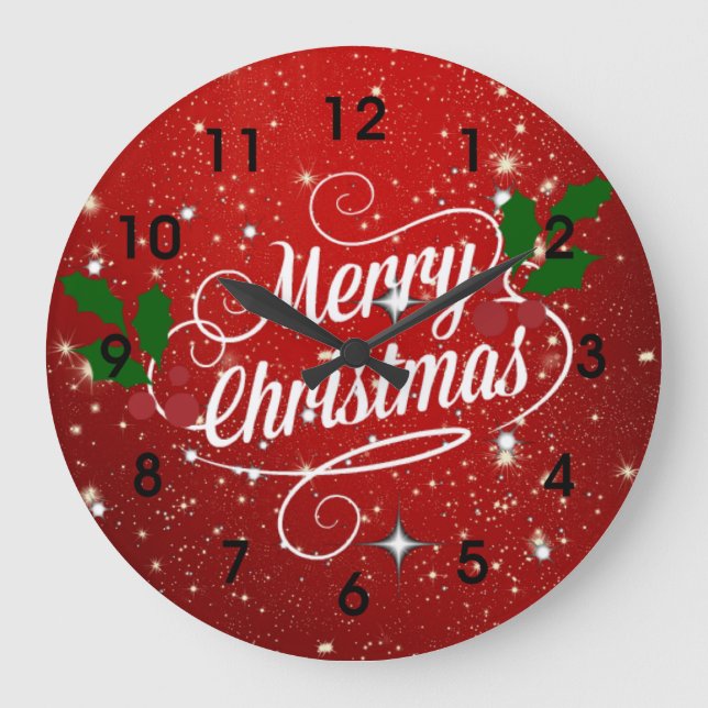 Celebration Red, Merry Christmas Large Clock (Front)