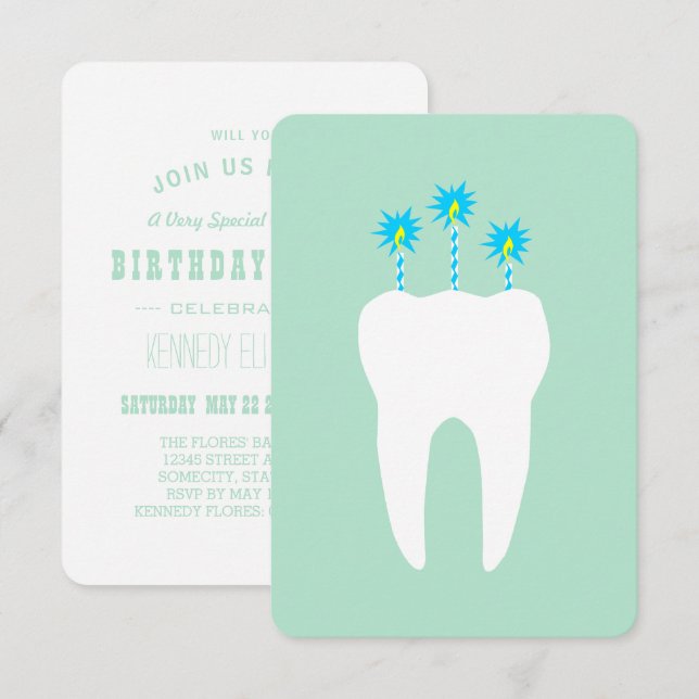 Celebration Tooth with Candles Invitation (Front/Back)