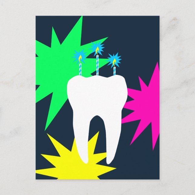 Celebration Tooth with Candles Invitation Postcard (Front)
