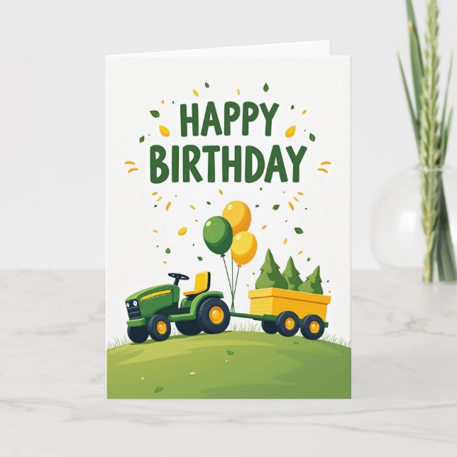 Celebration Tractor Balloons Card (Front)