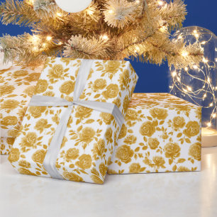 Celebration Vintage Gold Rose Wrapping Paper