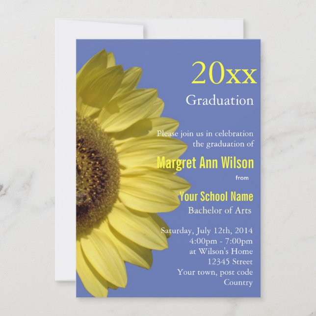 Celebration with sunflowers, graduation. invitation (Front)