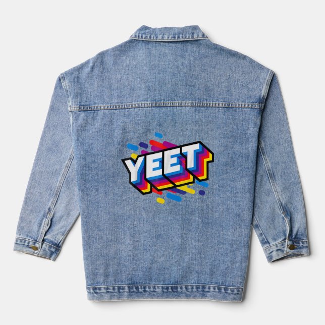 Celebration Yeet   Kid's Trendy Meme Slogan Yeetin Denim Jacket (Back)