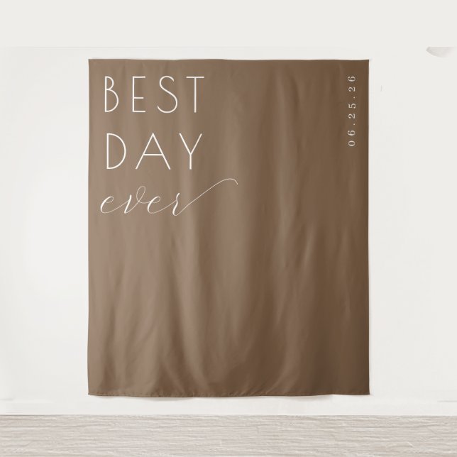 Celebratory Brown Minimalist Wedding Backdrop Tapestry (Front)