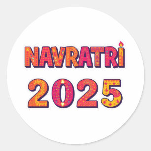 Celebratory “NAVRATRI 2025” Colorful Typography  Classic Round Sticker