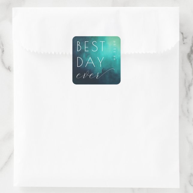 Celebratory Teal Watercolor Wedding Sticker (Bag)