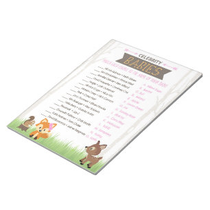 Celebrity Babies Pink Woodland Baby Shower Game Notepad