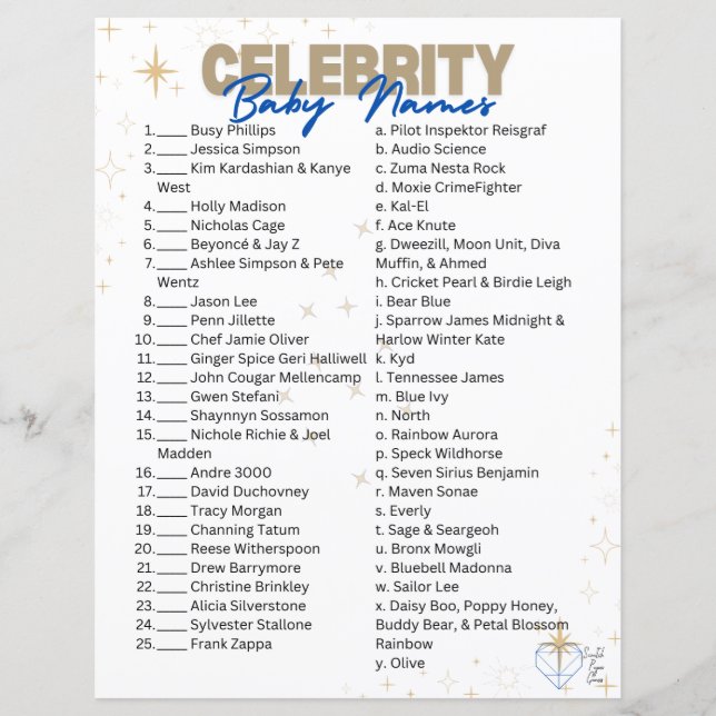 Celebrity Baby Name Game (Front)