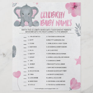 Celebrity Baby Names [Baby Elephant [Pink]] Custom Letterhead