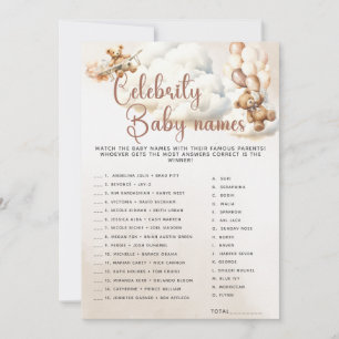 CELEBRITY BABY NAMES Baby Shower Game Cute Bear Invitation
