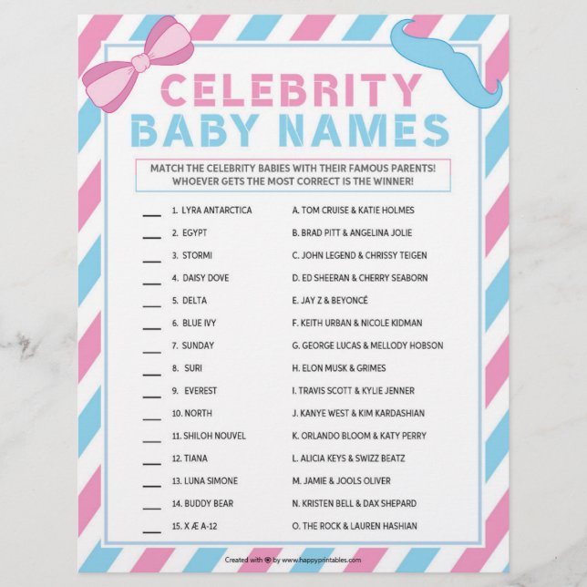 Celebrity Baby Names [Gender Surprise] Custom Letterhead (Front)