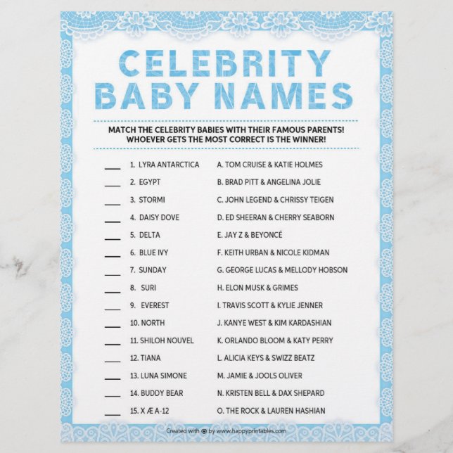 Celebrity Baby Names [Luxury Lace [Blue]] Custom Letterhead (Front)