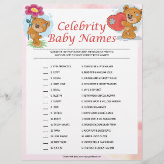 Celebrity Baby Names [Teddy Bears] Custom Letterhead