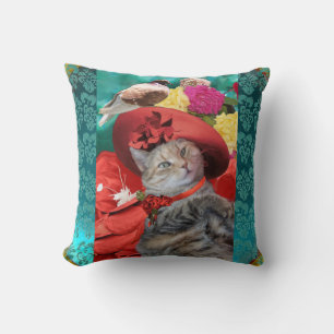CELEBRITY CAT PRINCESS TATUS, RED HAT WITH PIGEON CUSHION