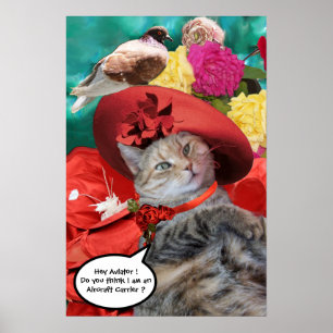 CELEBRITY CAT PRINCESS TATUS, RED HAT WITH PIGEON POSTER