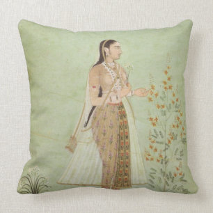 Celedon Green Mughal Woman, Garden Throw Pillow