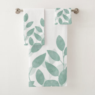 Celedon Watercolor Leaves Bath Towel Set