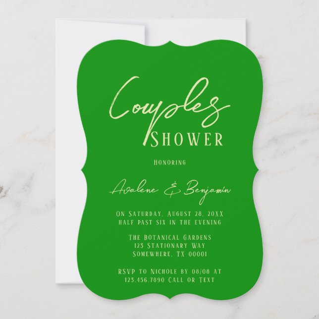 Celery and Forest Green Typography Couples Shower Invitation (Front)