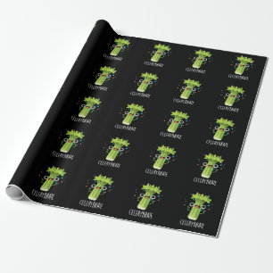 Celery-brate Funny Veggie Celery Pun Dark BG Wrapping Paper