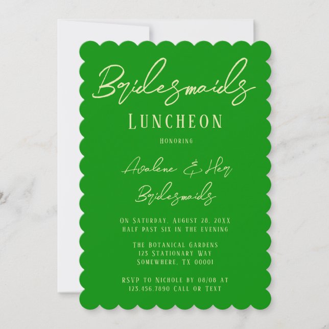 Celery Forest Green Typography Bridesmaids Lunch Invitation (Front)